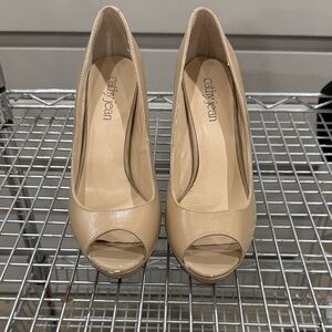 Cathy Jean Beige Peep Toe Heels